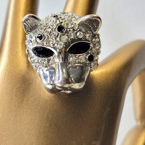 Crystal Leopard Face Adjustable Ring